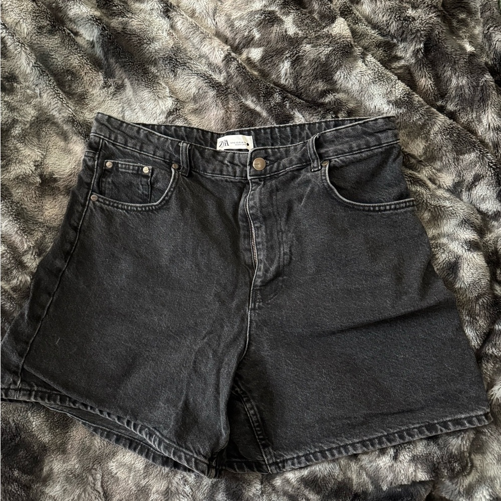 Zara Black Washed Denim Shorts